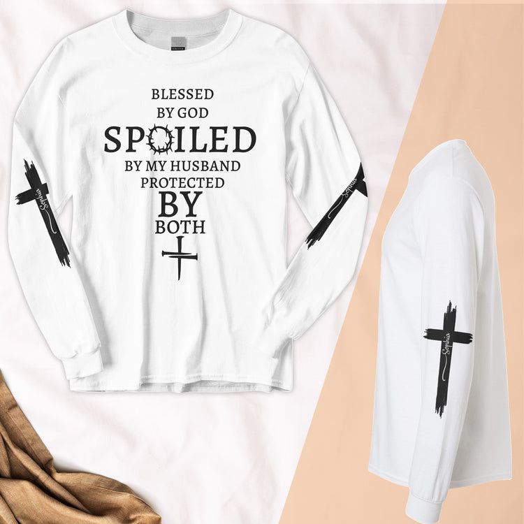 Blessed-By-God-Spoiled-By-My-Husband-Custom-Her-Name-Custom-Long-Sleeve-T-Shirt_1