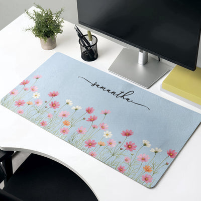 Custom Birth Flower & Name For Teacher, Her, Coworkers, Friends - Personalized Desk Mat