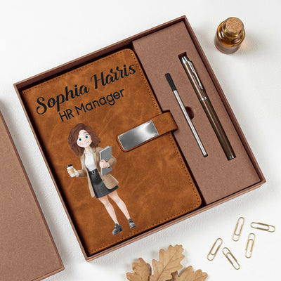 Custom Name & Cute Character For Coworker, Boss, Team - Thank You Office Gifts, Christmas Exchange Bulk Gift - Personalized Notebook Set
