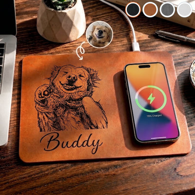 Custom Pet Portrait Sketch Line Art Gift For Pet Lovers - Personalized Charging Pad
