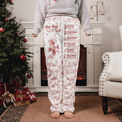 God Says I Am Name In Bible Verse - Personalized Fleece Pajamas Pants