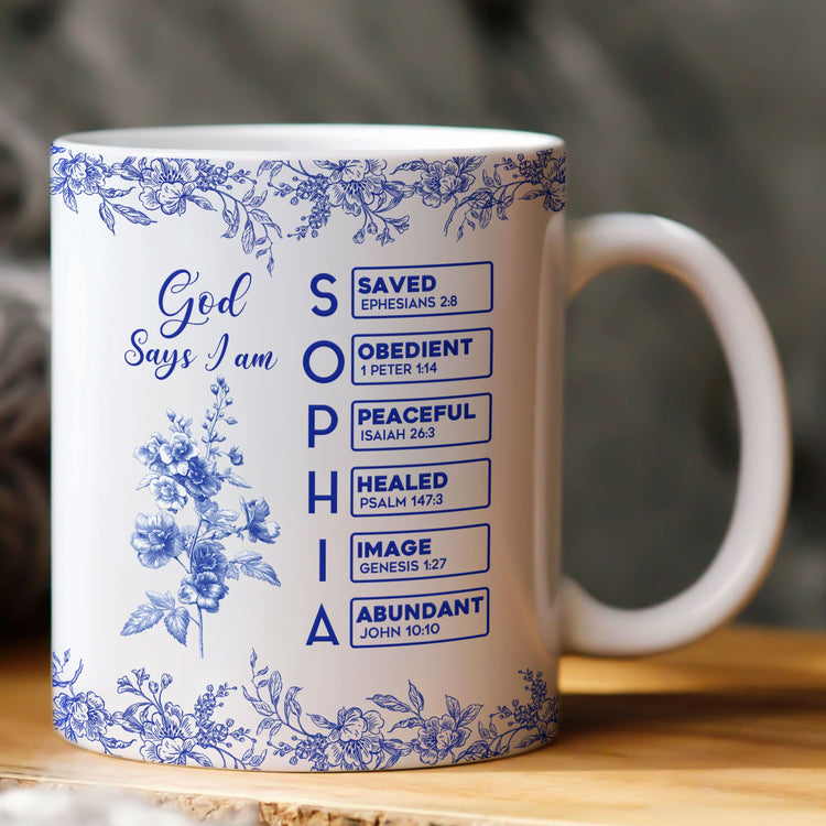 God-Says-I-Am-Name-Letter-In-Bible-Birth-Flower-Toile-De-Jouy-Style-Personalized-Mug_1
