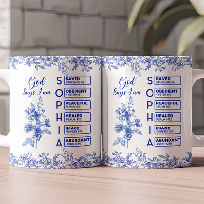 God-Says-I-Am-Name-Letter-In-Bible-Birth-Flower-Toile-De-Jouy-Style-Personalized-Mug_2