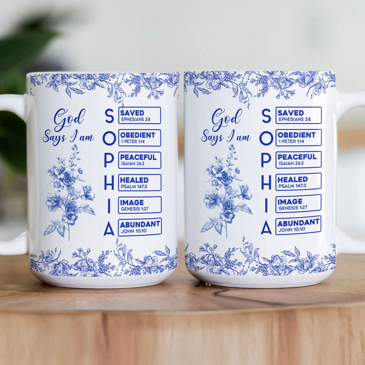 God-Says-I-Am-Name-Letter-In-Bible-Birth-Flower-Toile-De-Jouy-Style-Personalized-Mug_3