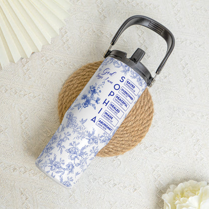 God-Says-I-Am-Name-Letter-In-Bible-Toile-De-Jouy-Style-Personalized-30oz-Tumbler-With-Handle_2