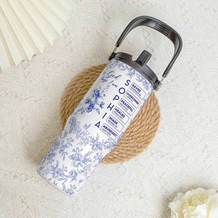 God-Says-I-Am-Name-Letter-In-Bible-Toile-De-Jouy-Style-Personalized-30oz-Tumbler-With-Handle_2