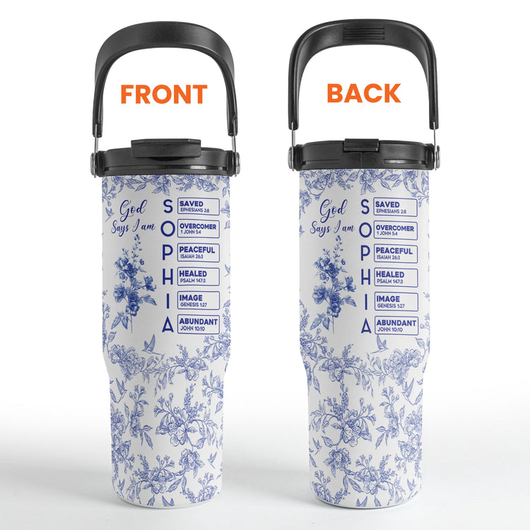 God-Says-I-Am-Name-Letter-In-Bible-Toile-De-Jouy-Style-Personalized-30oz-Tumbler-With-Handle_5