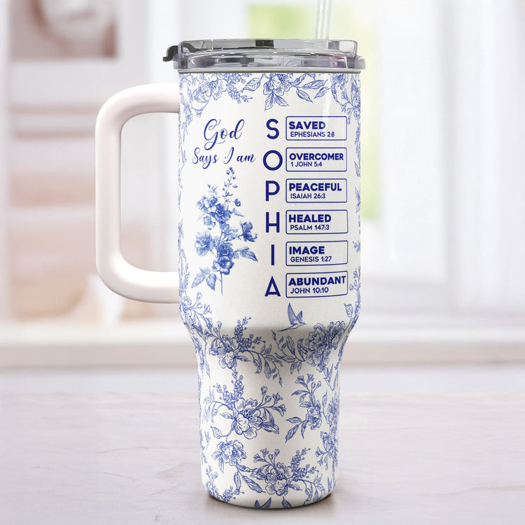 God-Says-I-Am-Name-Letter-In-Bible-Toile-De-Jouy-Style-Personalized-40oz-Tumbler-With-Straw_1