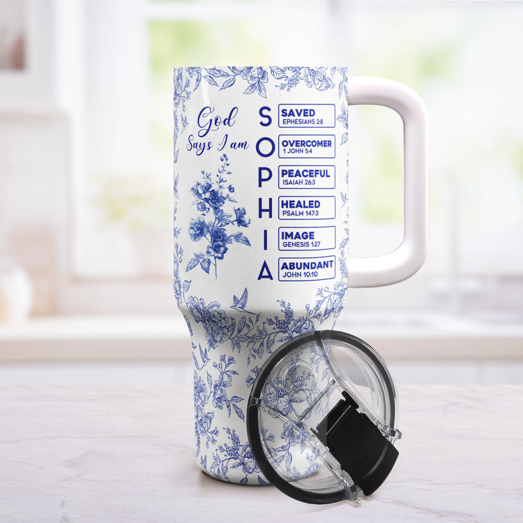 God-Says-I-Am-Name-Letter-In-Bible-Toile-De-Jouy-Style-Personalized-40oz-Tumbler-With-Straw_2