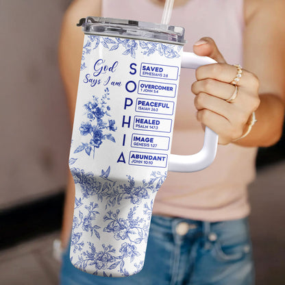 God-Says-I-Am-Name-Letter-In-Bible-Toile-De-Jouy-Style-Personalized-40oz-Tumbler-With-Straw_3