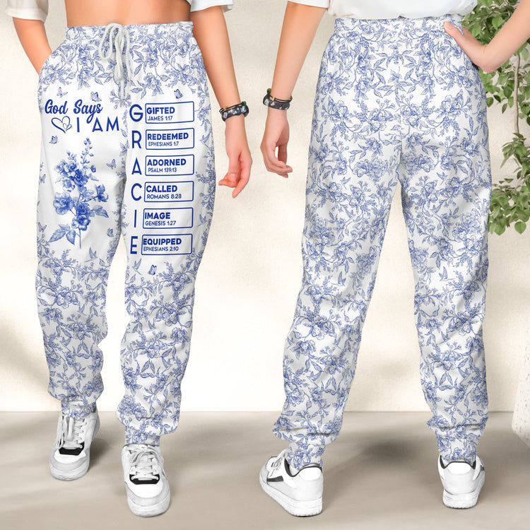 God-Says-I-Am-Name-Letter-In-Bible-Toile-De-Jouy-Style-Personalized-Sweatpants_2