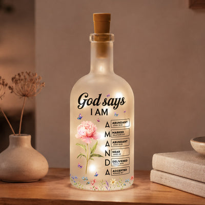 God Says I Am Custom Birth Flower Name In Bible - Personalized Bottle Lamp