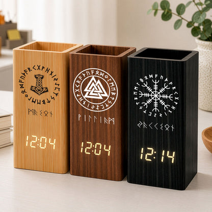 Name_In_Viking_Runes_Ethnic_Norse_Norse_Mythology_Personalized_Pen_Holder_With_Clock_1