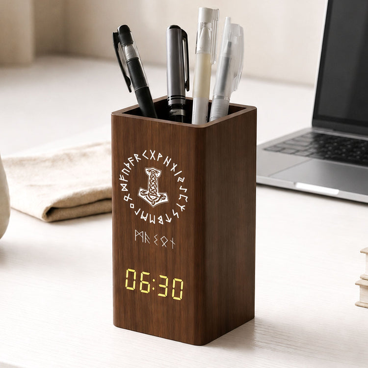 Name_In_Viking_Runes_Ethnic_Norse_Norse_Mythology_Personalized_Pen_Holder_With_Clock_2