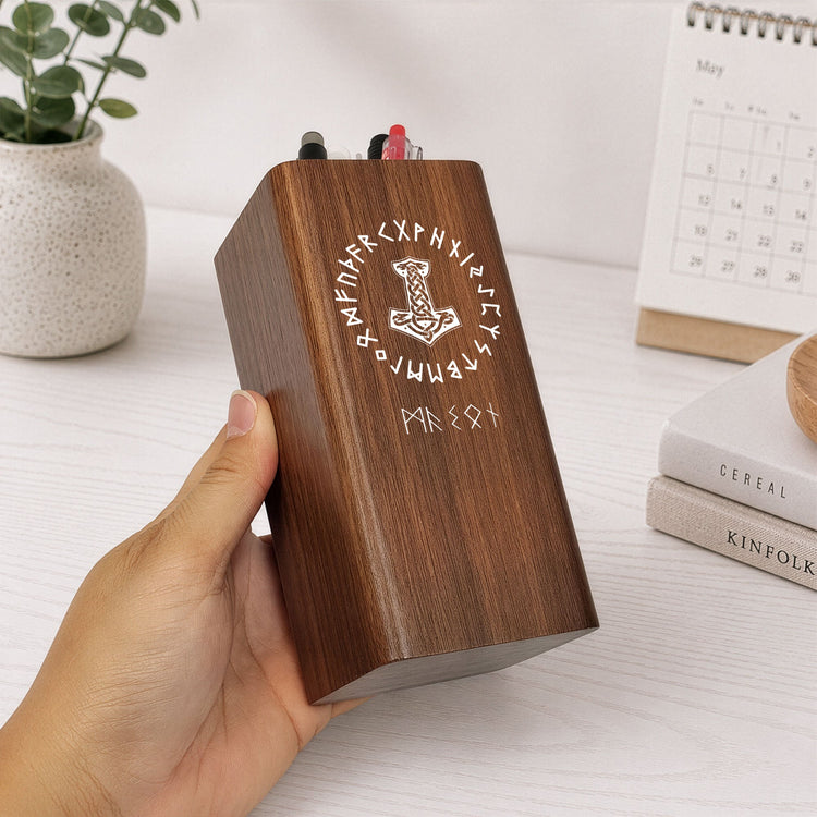 Name_In_Viking_Runes_Ethnic_Norse_Norse_Mythology_Personalized_Pen_Holder_With_Clock_3
