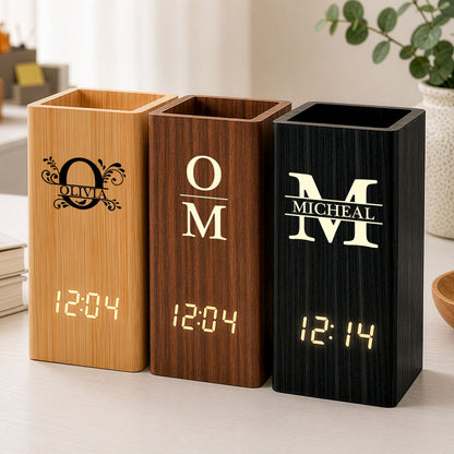 Vintage_Monogram_Personalized_Pen_Holder_With_Clock_1