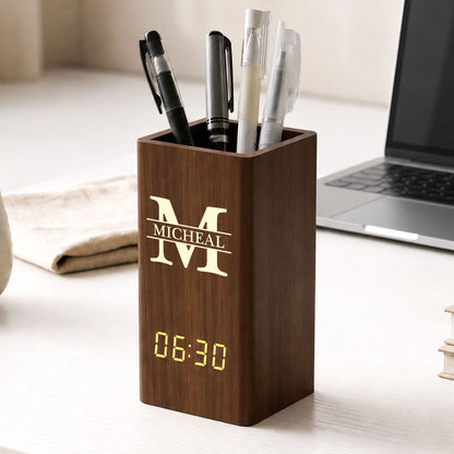 Vintage_Monogram_Personalized_Pen_Holder_With_Clock_2