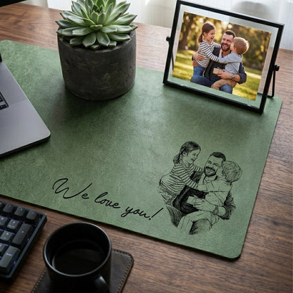 We Love You Custom Photo Sketch Line Art Father's Day Gift For Husband, Dad - Personalized Desk Mat
