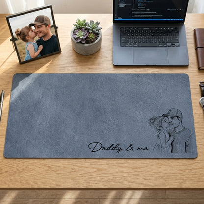 We Love You Custom Photo Sketch Line Art Father's Day Gift For Husband, Dad - Personalized Desk Mat