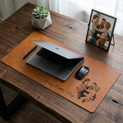 We Love You Custom Photo Sketch Line Art Father's Day Gift For Husband, Dad - Personalized Desk Mat