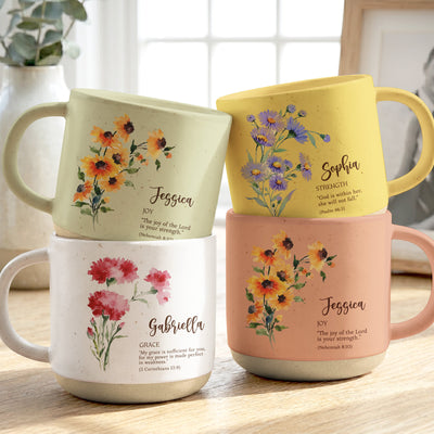 Custom Birth Flower Initial With Bible Verse - Personalized Mug