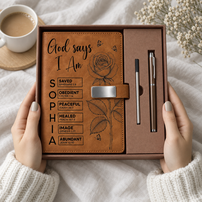 God Says You Are Custom Birth Flower & Name In Bible Verses - Personalized Notebook Set